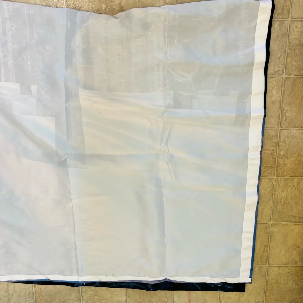 New Winter Wonderland Curtains, One Panel 54”Wx84”L, Sunset in snow-filled woods